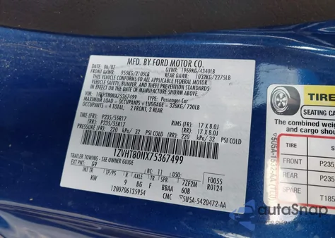 2007 Ford Mustang V6 Deluxe/V6 Premium z USA, uszkodzony, nr VIN 1ZVHT80NX75367499